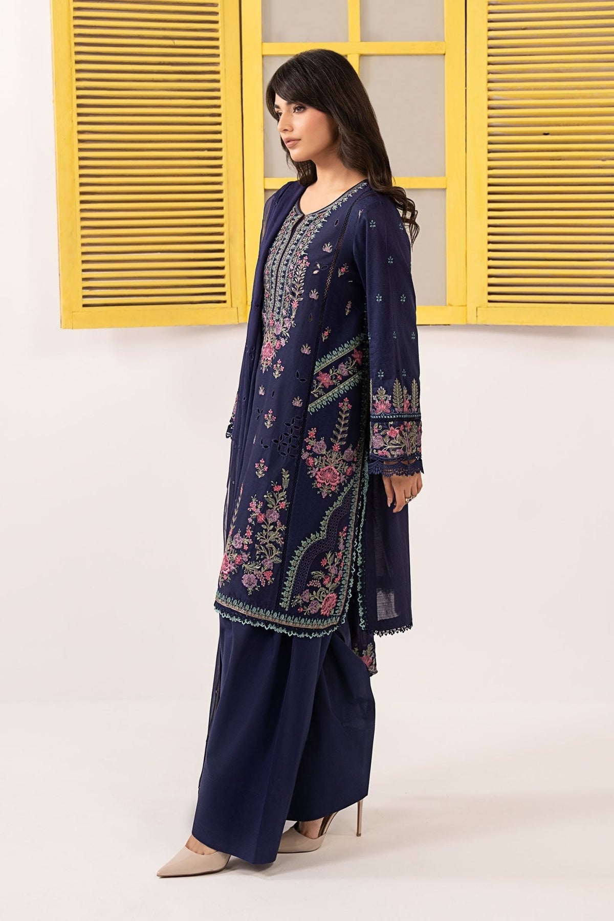 Maria B | RTW | 3 Piece Embroidered Dobby Lawn Suit-Brand:Maria B-Type:Luxury Pret-Blue - House of Maryam- Buy in UK, USA