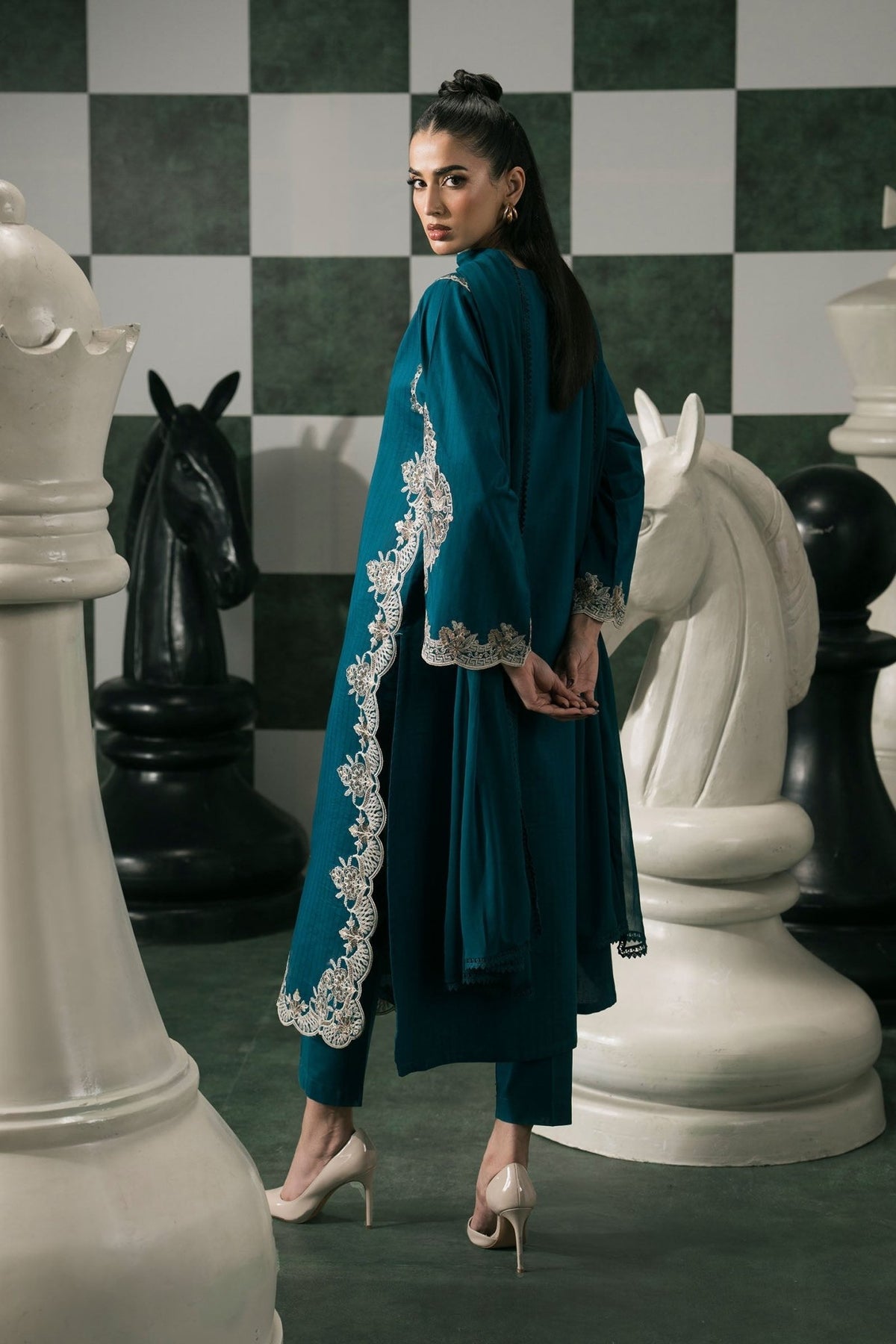 Maria B | RTW | 3 Piece Embroidered Dobby Lawn Suit-Brand:Maria B-Type:Luxury Pret-Blue - House of Maryam- Buy in UK, USA