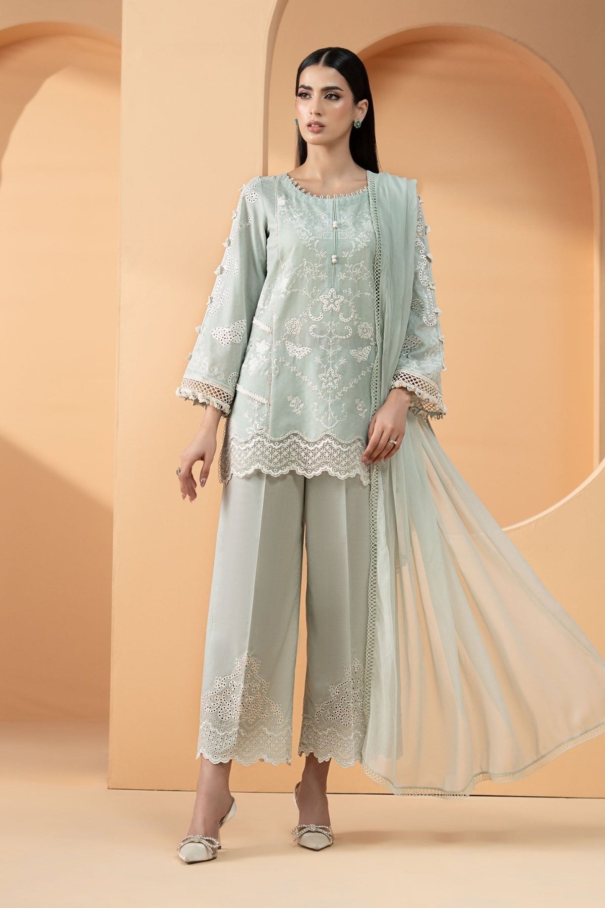 Maria B | RTW | 3 Piece Embroidered Dobby Lawn Suit-Brand:Maria B-Type:Luxury Pret-Blue - House of Maryam- Buy in UK, USA