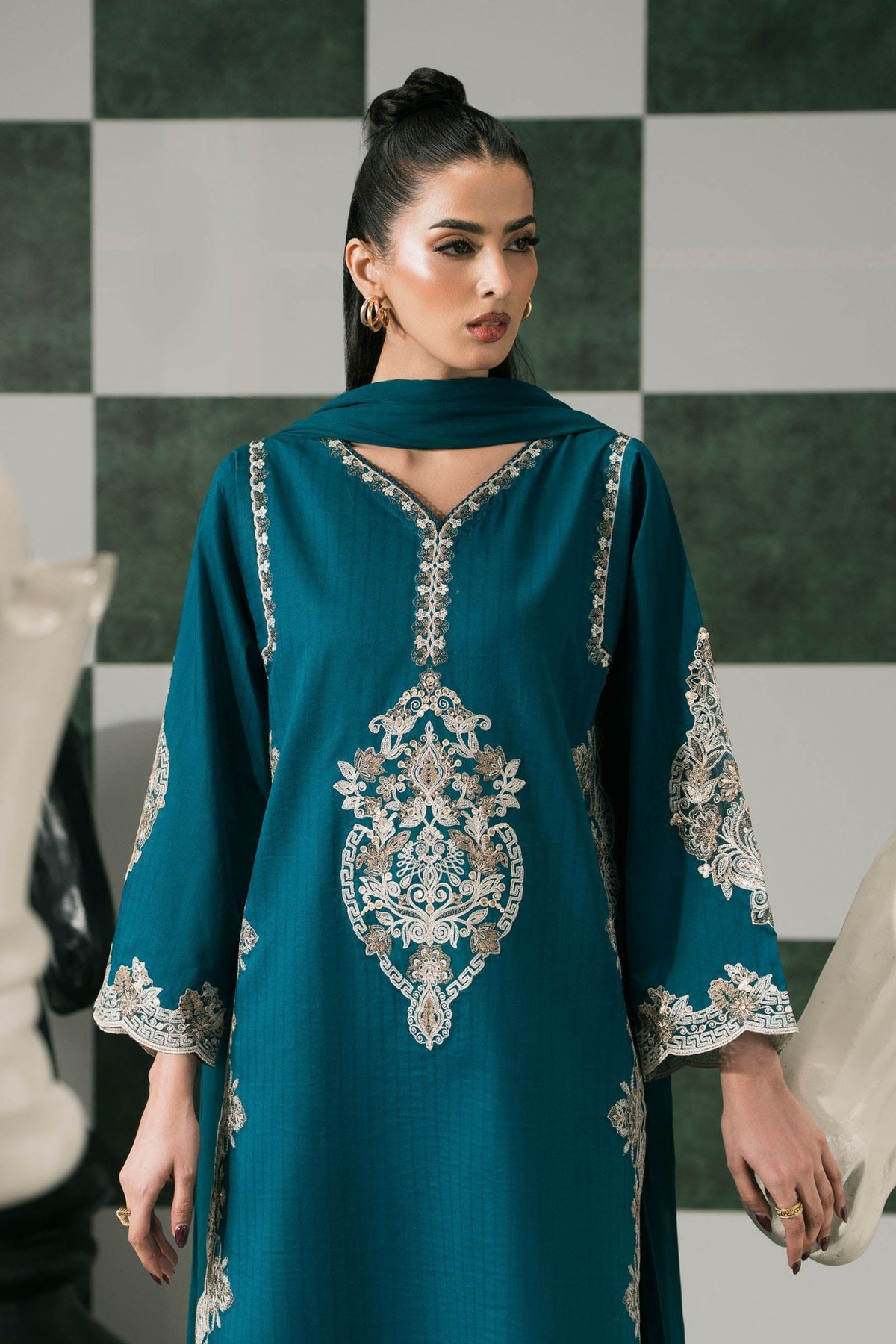 Maria B | RTW | 3 Piece Embroidered Dobby Lawn Suit-Brand:Maria B-Type:Luxury Pret-Blue - House of Maryam- Buy in UK, USA