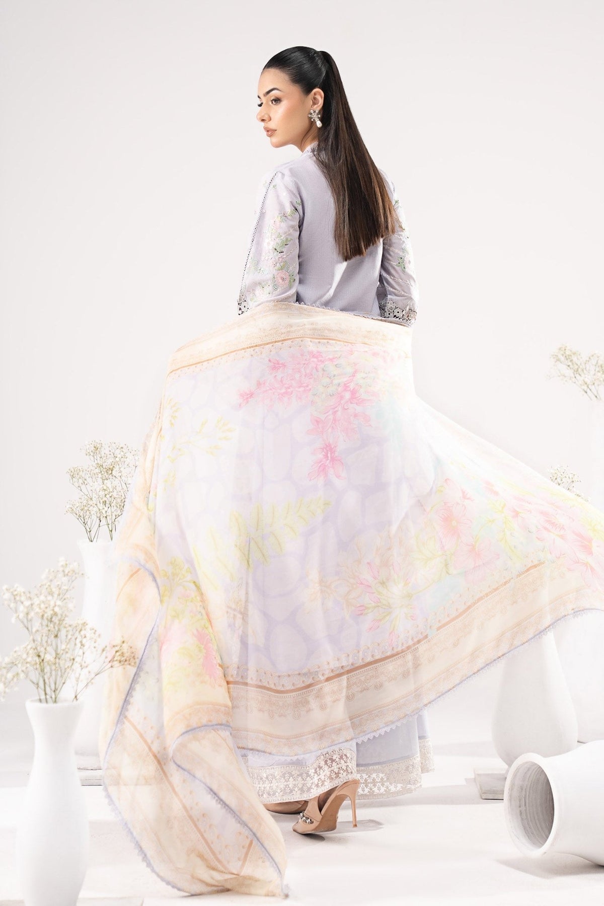 Maria B | RTW | 3 Piece Embroidered Dobby Lawn Suit-Brand:Maria B-Type:Luxury Pret-Blue - House of Maryam- Buy in UK, USA
