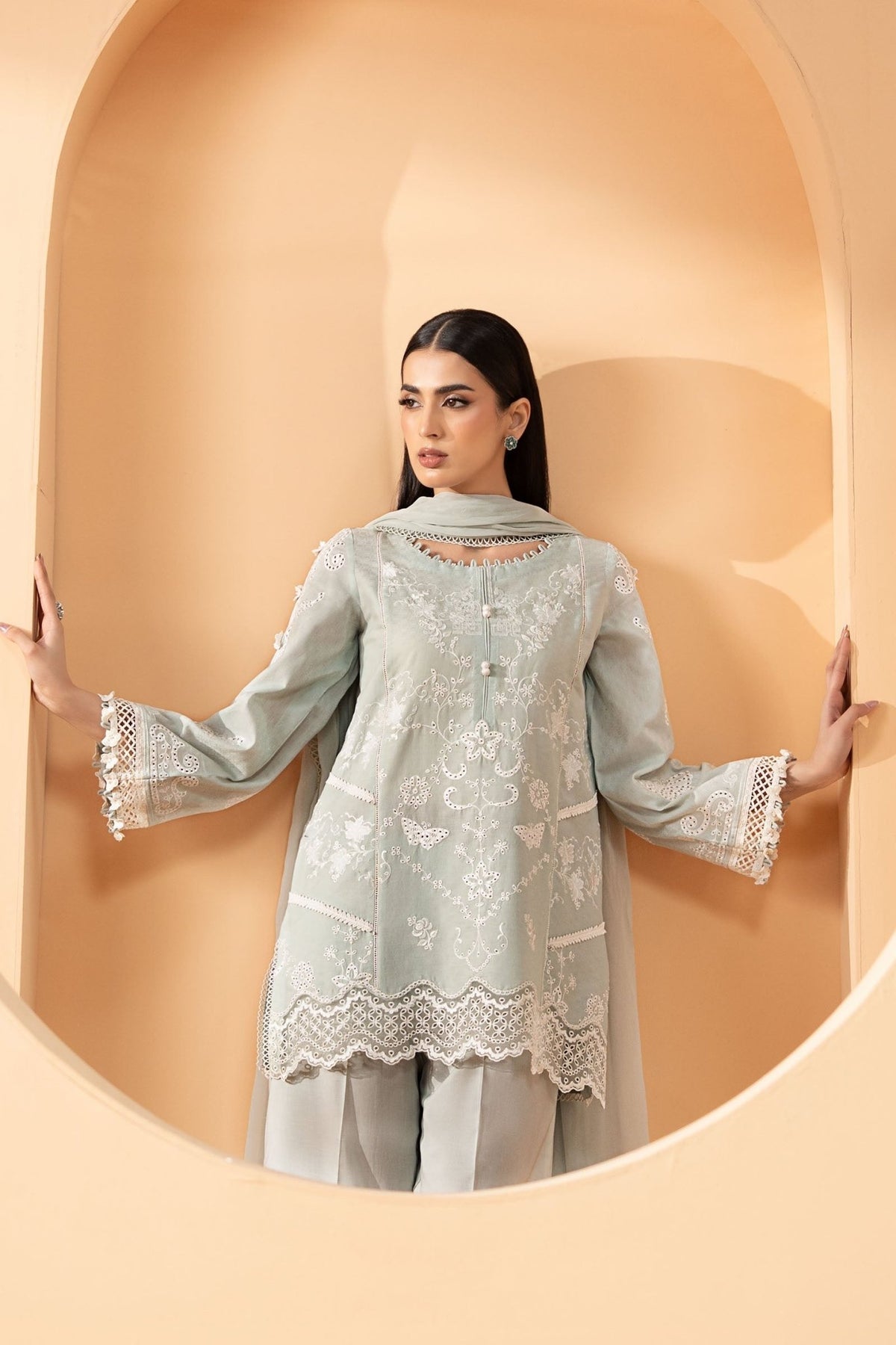 Maria B | RTW | 3 Piece Embroidered Dobby Lawn Suit-Brand:Maria B-Type:Luxury Pret-Blue - House of Maryam- Buy in UK, USA