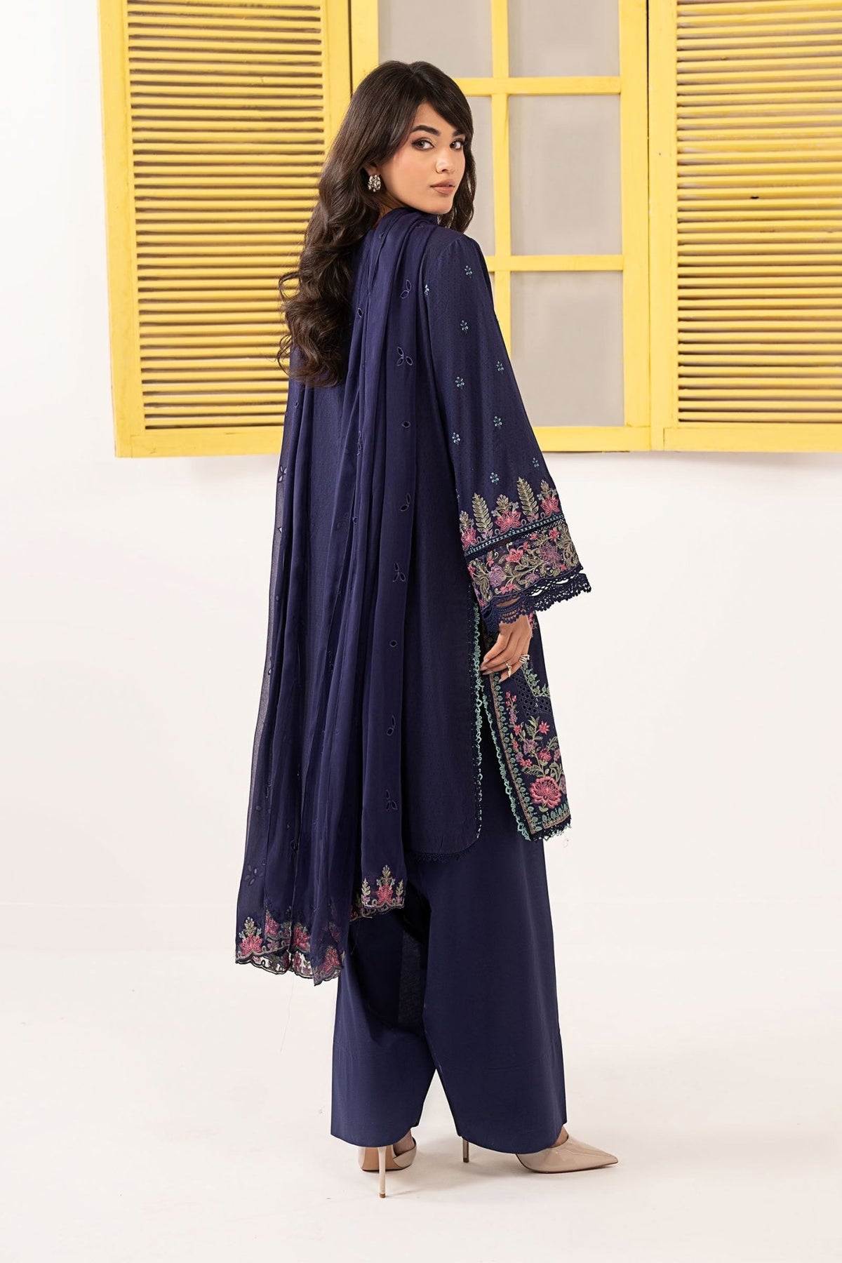 Maria B | RTW | 3 Piece Embroidered Dobby Lawn Suit-Brand:Maria B-Type:Luxury Pret-Blue - House of Maryam- Buy in UK, USA