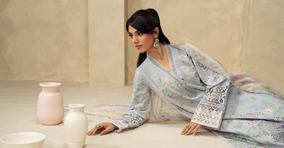 Maria B | RTW | 3 Piece Embroidered Dobby Lawn Suit-Brand:Maria B-Type:Luxury Pret-Blue - House of Maryam- Buy in UK, USA