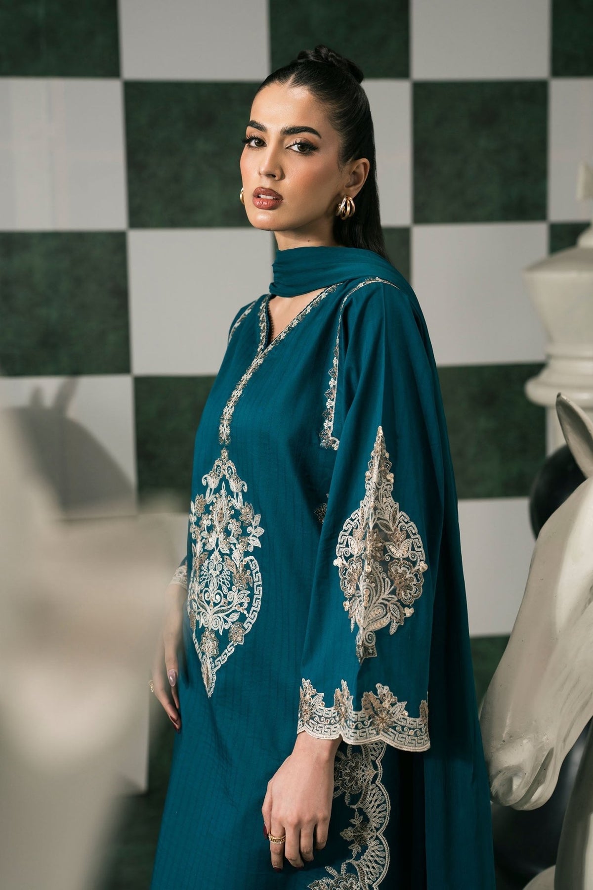 Maria B | RTW | 3 Piece Embroidered Dobby Lawn Suit-Brand:Maria B-Type:Luxury Pret-Blue - House of Maryam- Buy in UK, USA