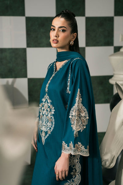 Maria B | RTW | 3 Piece Embroidered Dobby Lawn Suit-Brand:Maria B-Type:Luxury Pret-Blue - House of Maryam- Buy in UK, USA