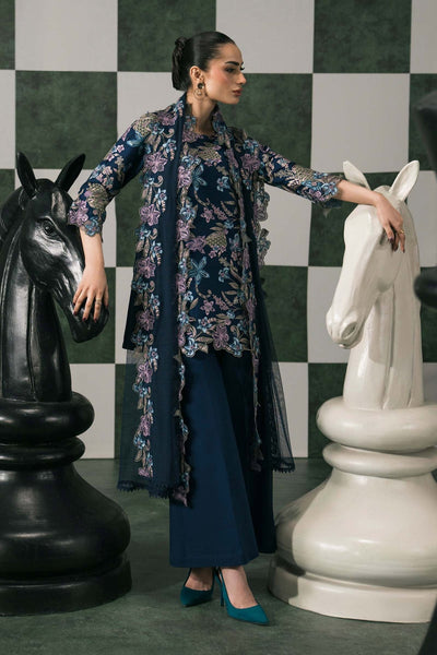 Maria B | RTW | 3 Piece Embroidered Dobby Lawn Suit-Brand:Maria B-Type:Luxury Pret-Blue - House of Maryam- Buy in UK, USA