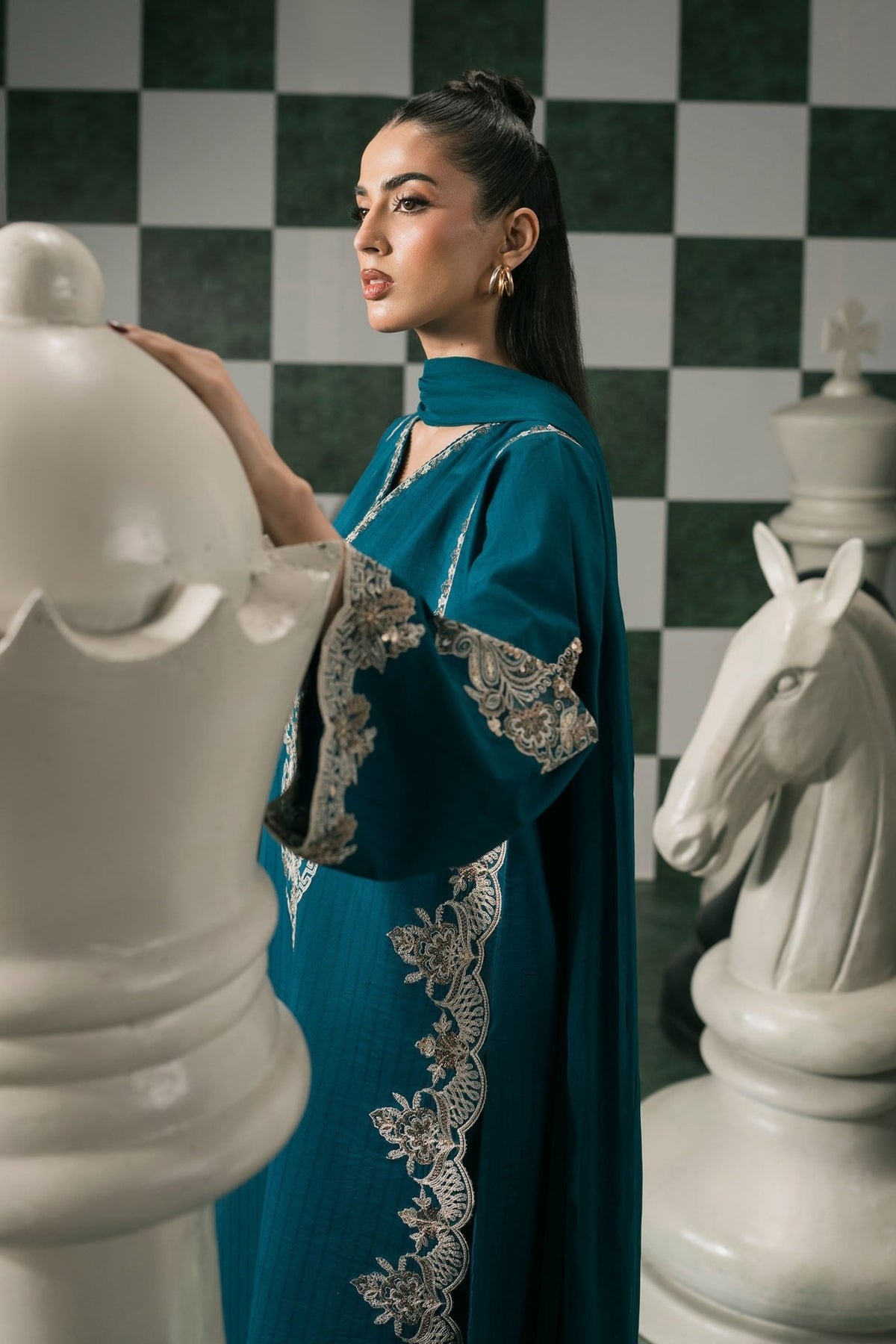 Maria B | RTW | 3 Piece Embroidered Dobby Lawn Suit-Brand:Maria B-Type:Luxury Pret-Blue - House of Maryam- Buy in UK, USA