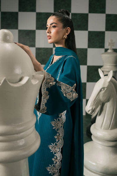 Maria B | RTW | 3 Piece Embroidered Dobby Lawn Suit-Brand:Maria B-Type:Luxury Pret-Blue - House of Maryam- Buy in UK, USA