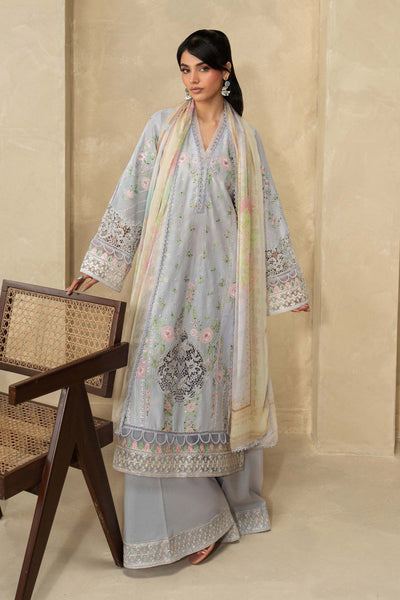 Maria B | RTW | 3 Piece Embroidered Dobby Lawn Suit-Brand:Maria B-Type:Luxury Pret-Blue - House of Maryam- Buy in UK, USA