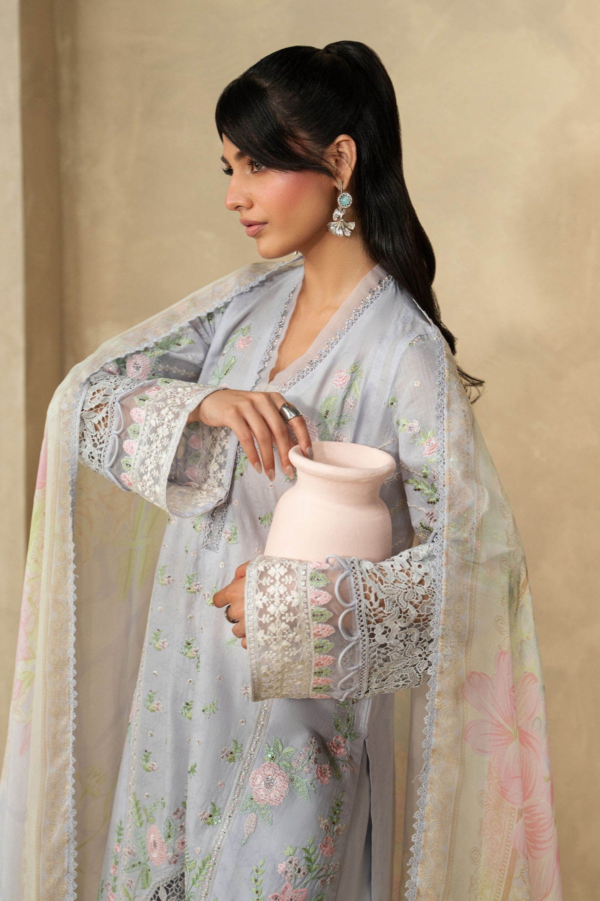 Maria B | RTW | 3 Piece Embroidered Dobby Lawn Suit-Brand:Maria B-Type:Luxury Pret-Blue - House of Maryam- Buy in UK, USA