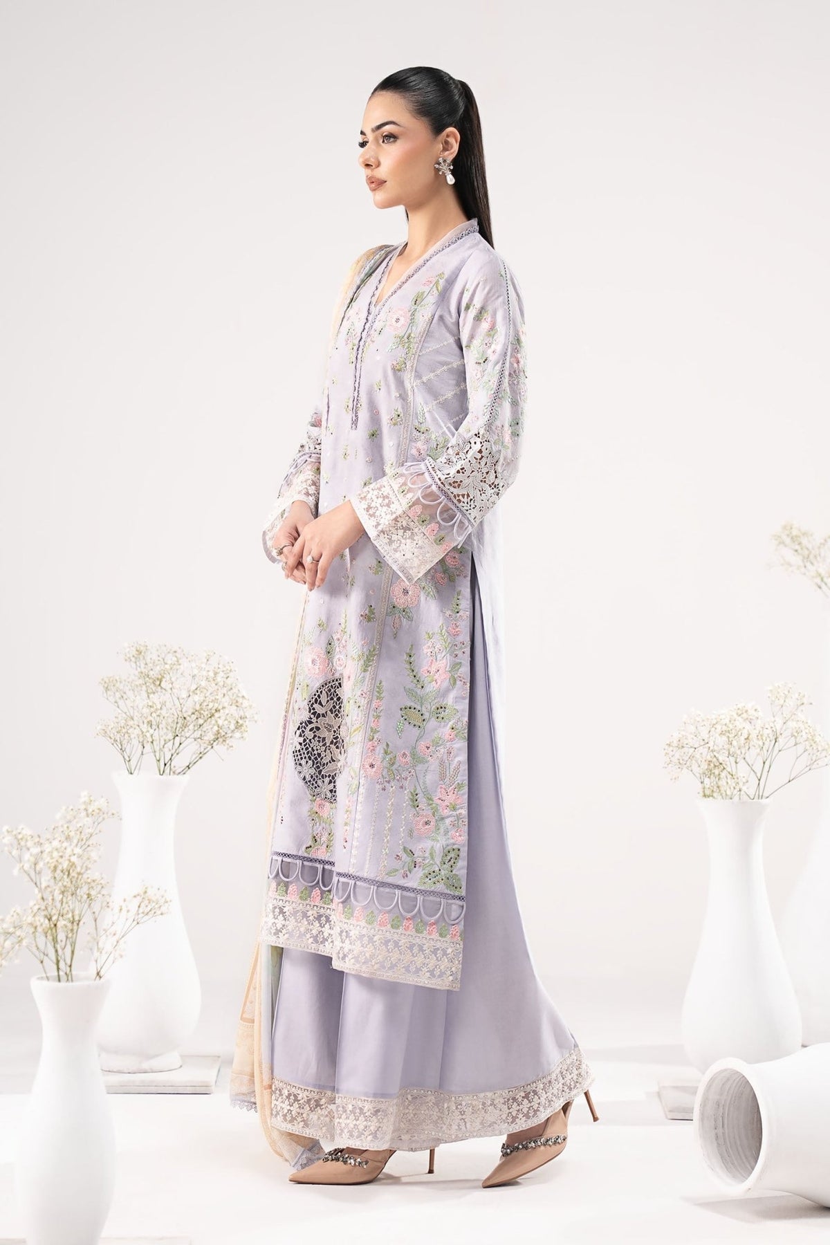 Maria B | RTW | 3 Piece Embroidered Dobby Lawn Suit-Brand:Maria B-Type:Luxury Pret-Blue - House of Maryam- Buy in UK, USA