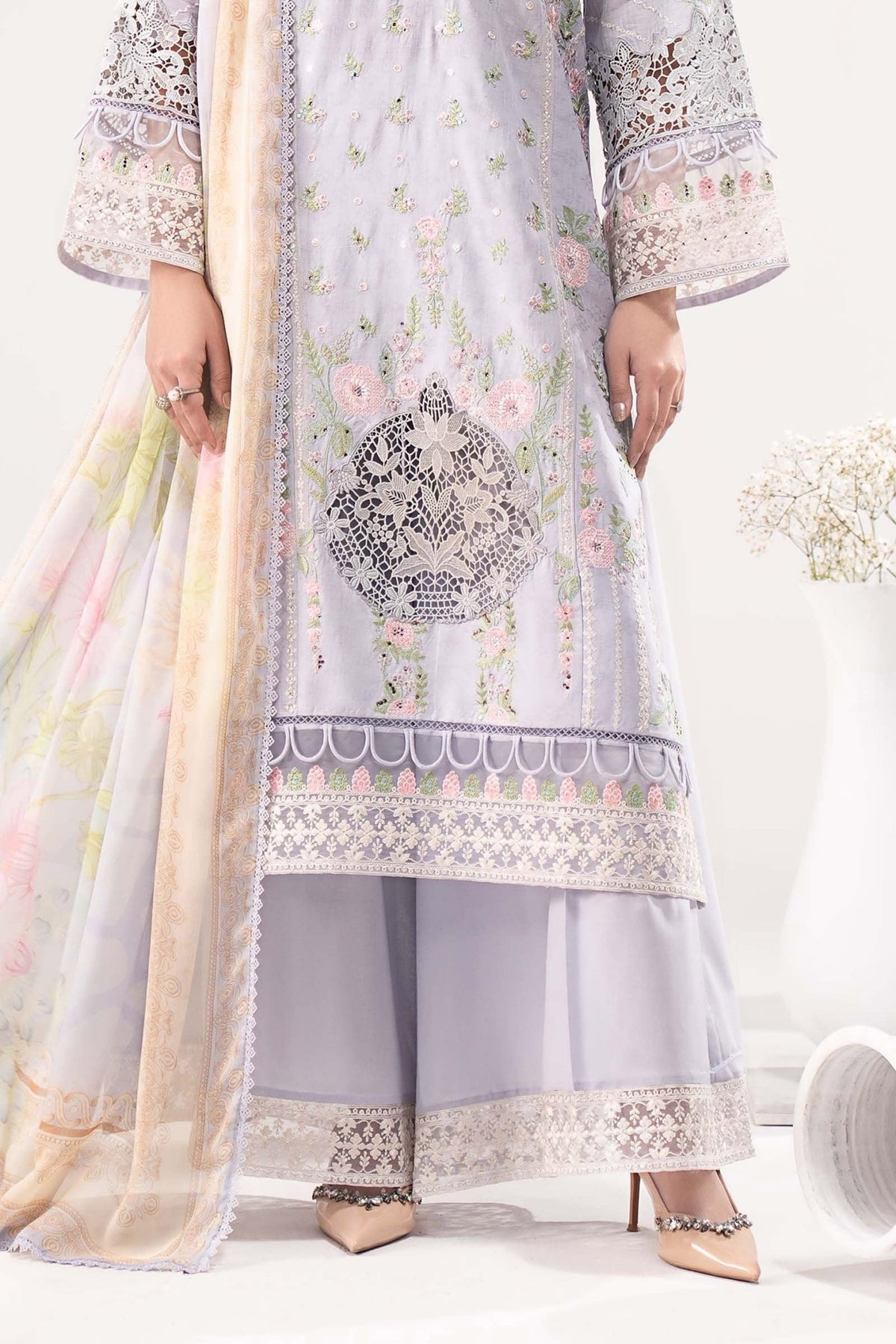 Maria B | RTW | 3 Piece Embroidered Dobby Lawn Suit-Brand:Maria B-Type:Luxury Pret-Blue - House of Maryam- Buy in UK, USA