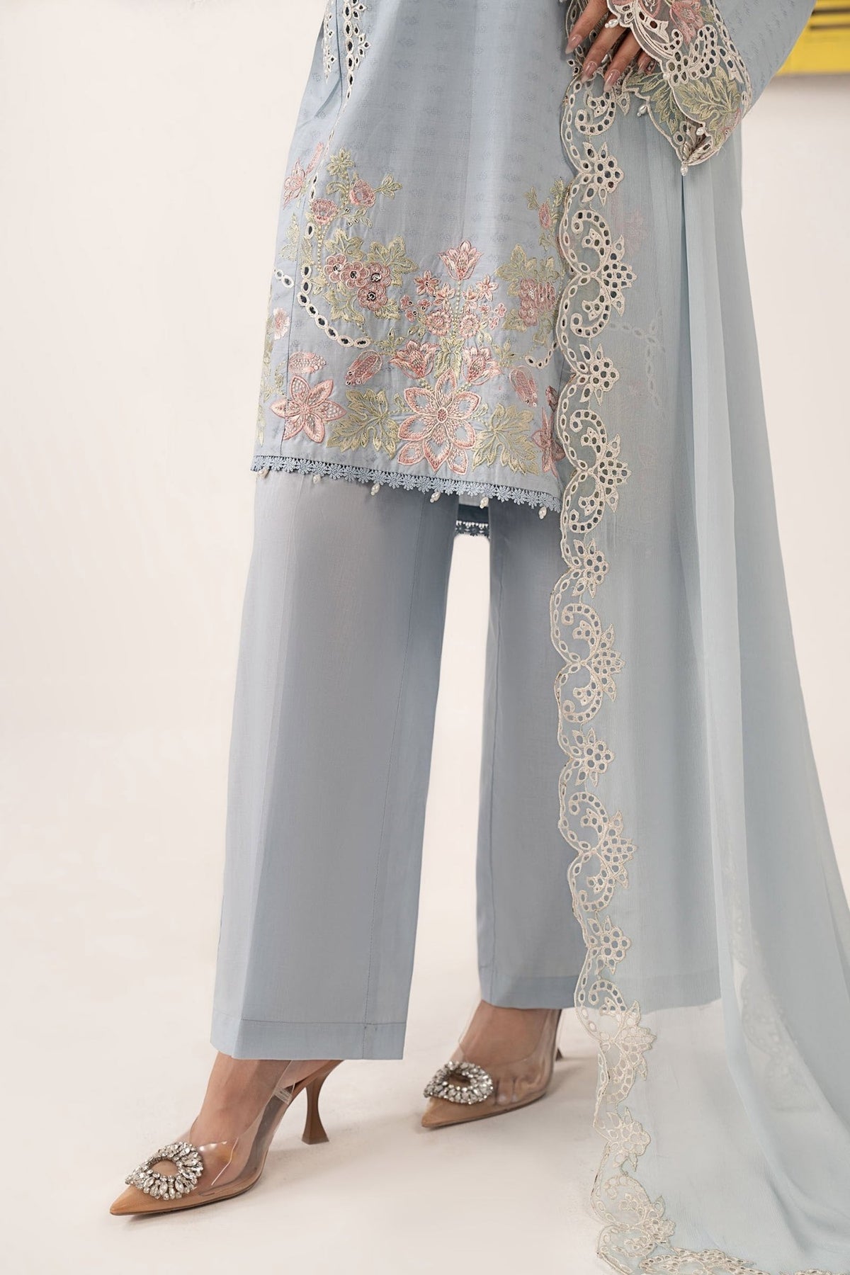 Maria B | RTW | 3 Piece Embroidered Dobby Lawn Suit-Brand:Maria B-Type:Luxury Pret-Blue - House of Maryam- Buy in UK, USA