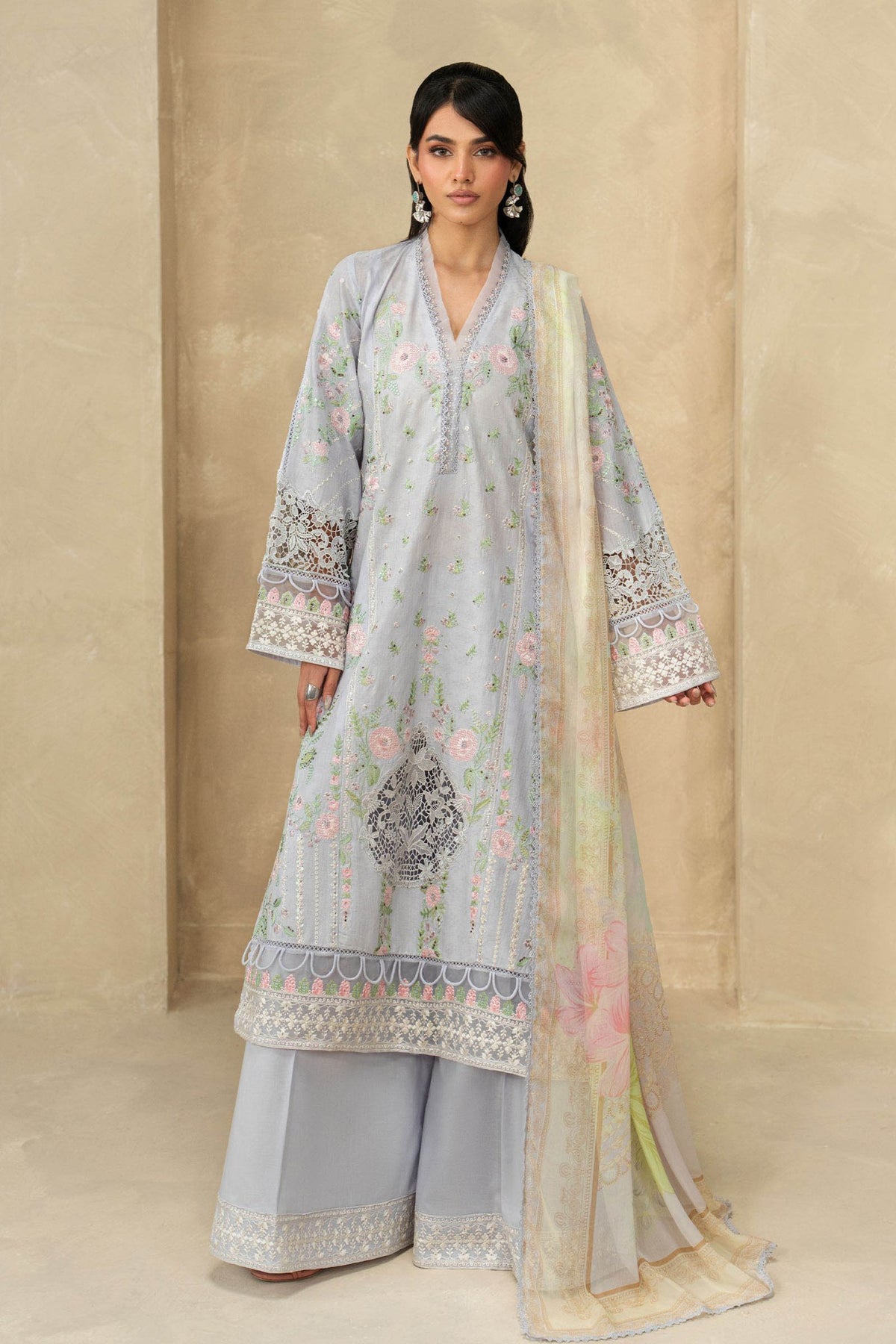Maria B | RTW | 3 Piece Embroidered Dobby Lawn Suit-Brand:Maria B-Type:Luxury Pret-Blue - House of Maryam- Buy in UK, USA