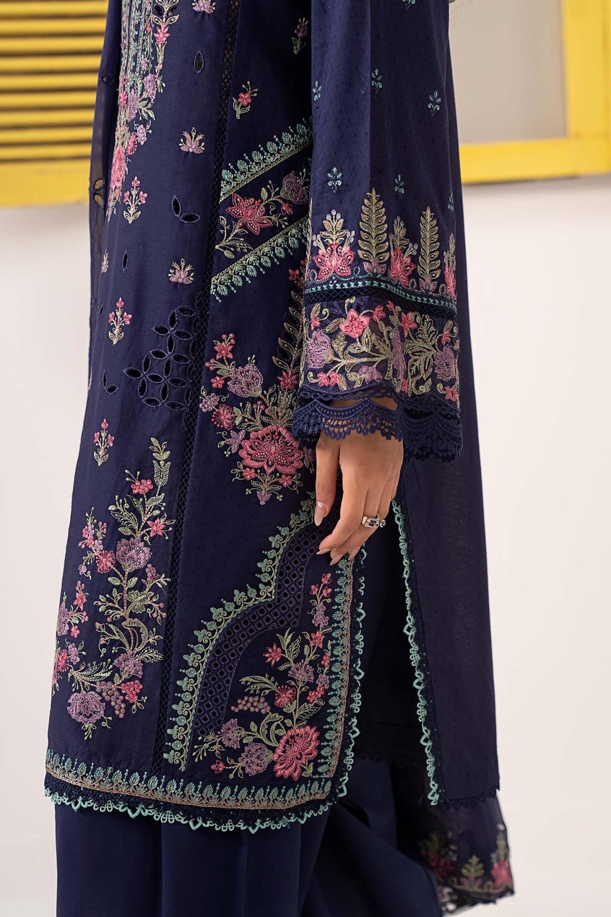 Maria B | RTW | 3 Piece Embroidered Dobby Lawn Suit-Brand:Maria B-Type:Luxury Pret-Blue - House of Maryam- Buy in UK, USA