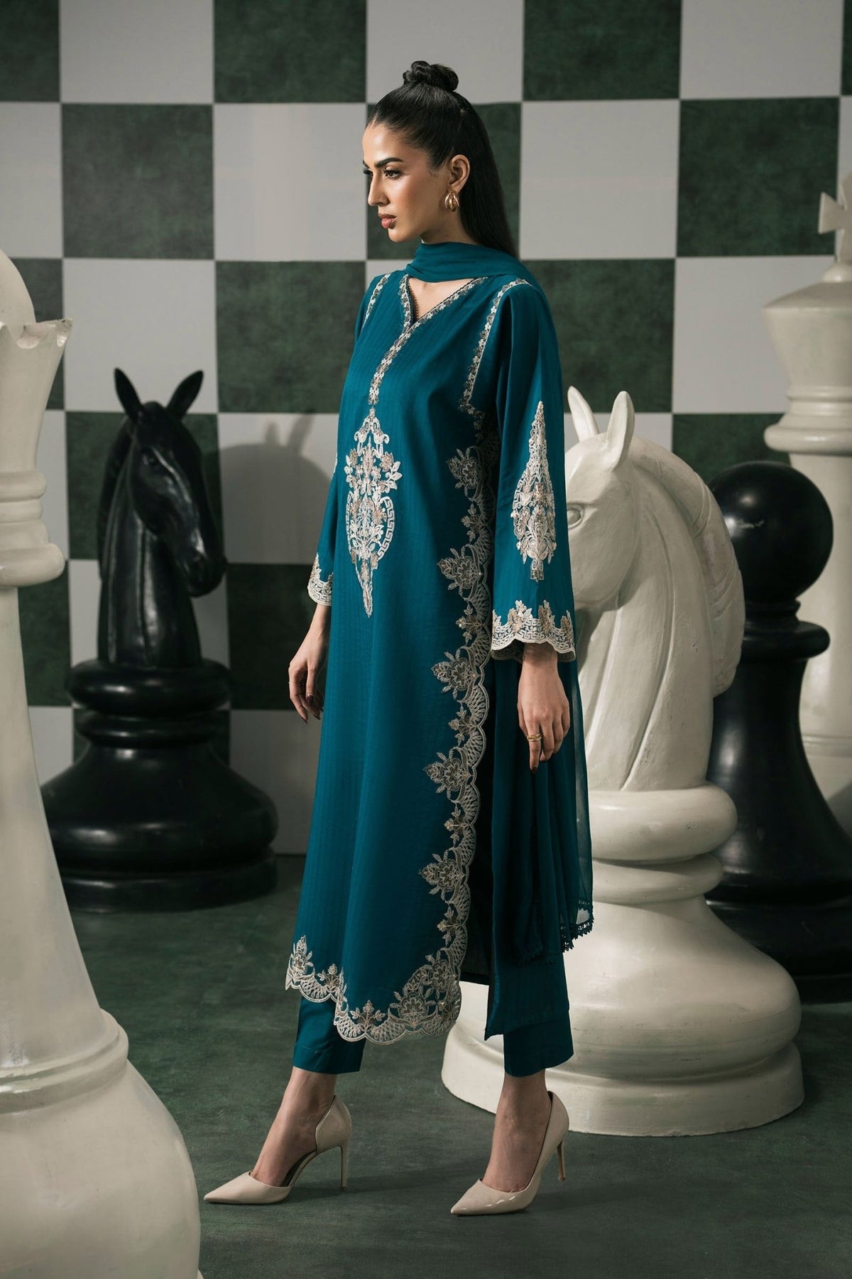 Maria B | RTW | 3 Piece Embroidered Dobby Lawn Suit-Brand:Maria B-Type:Luxury Pret-Blue - House of Maryam- Buy in UK, USA