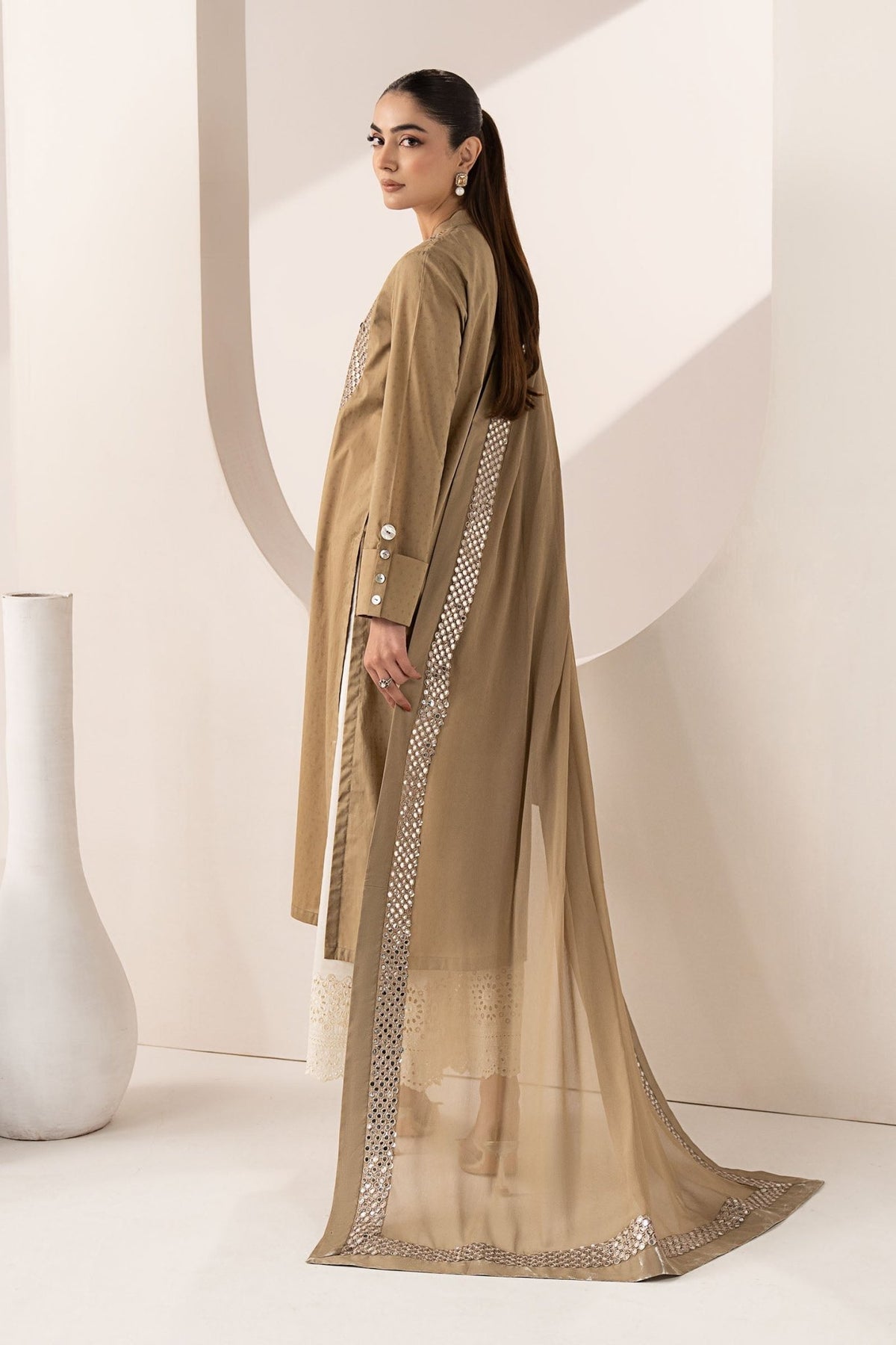 Maria B | RTW | 3 Piece Embroidered Dobby Lawn Suit-Brand:Maria B-Type:Luxury Pret-Brown - House of Maryam- Buy in UK, USA