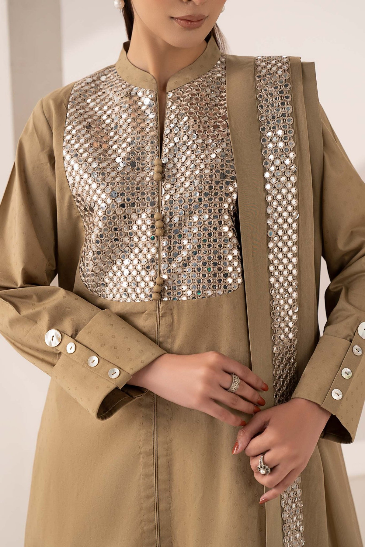 Maria B | RTW | 3 Piece Embroidered Dobby Lawn Suit-Brand:Maria B-Type:Luxury Pret-Brown - House of Maryam- Buy in UK, USA