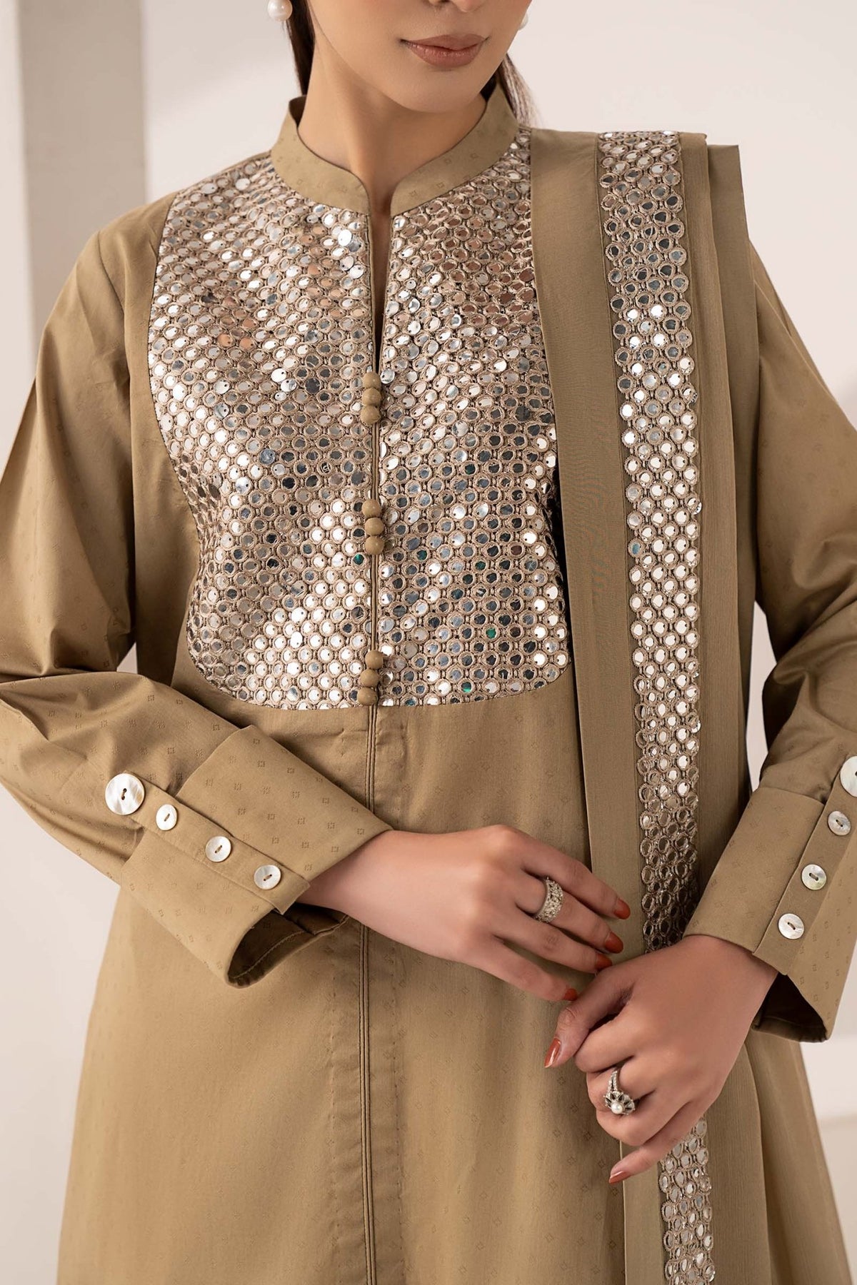 Maria B | RTW | 3 Piece Embroidered Dobby Lawn Suit-Brand:Maria B-Type:Luxury Pret-Brown - House of Maryam- Buy in UK, USA