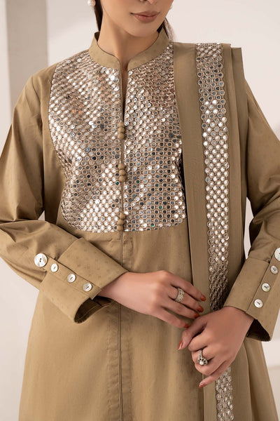 Maria B | RTW | 3 Piece Embroidered Dobby Lawn Suit-Brand:Maria B-Type:Luxury Pret-Brown - House of Maryam- Buy in UK, USA
