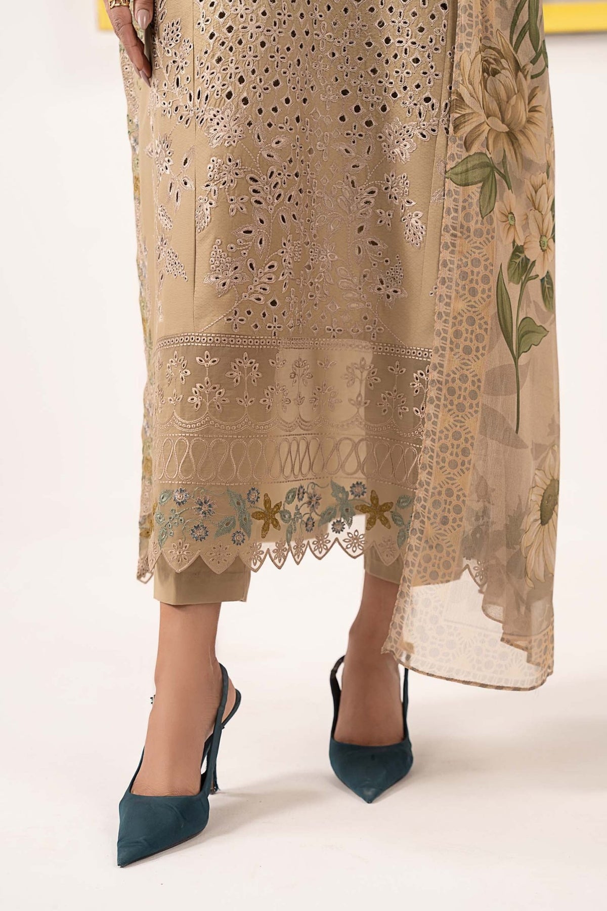 Maria B | RTW | 3 Piece Embroidered Dobby Lawn Suit-Brand:Maria B-Type:Luxury Pret-Brown - House of Maryam- Buy in UK, USA