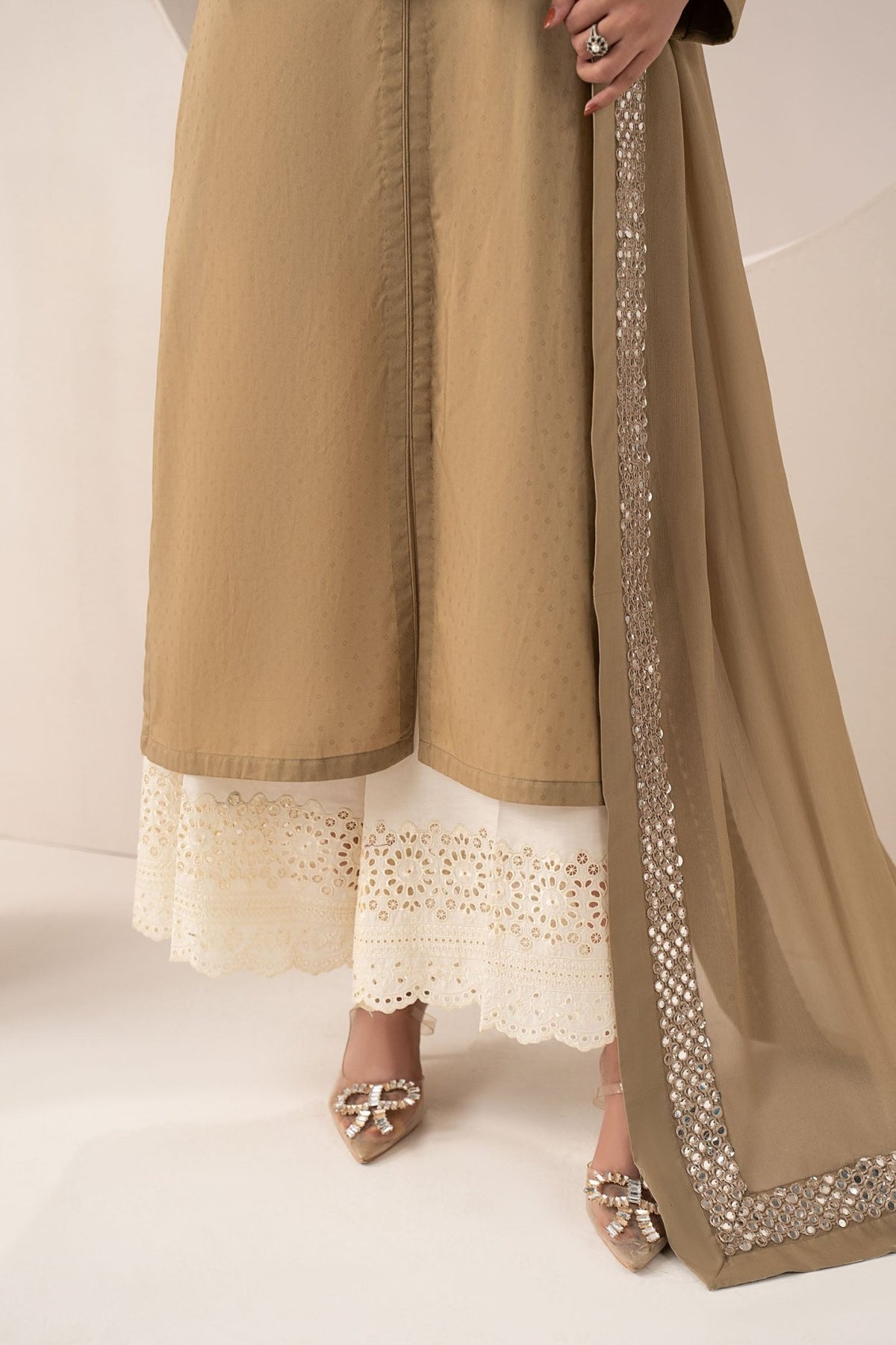 Maria B | RTW | 3 Piece Embroidered Dobby Lawn Suit-Brand:Maria B-Type:Luxury Pret-Brown - House of Maryam- Buy in UK, USA