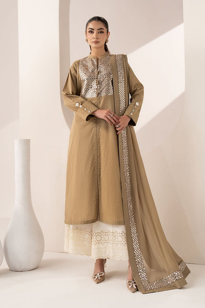 Maria B | RTW | 3 Piece Embroidered Dobby Lawn Suit-Brand:Maria B-Type:Luxury Pret-Brown - House of Maryam- Buy in UK, USA