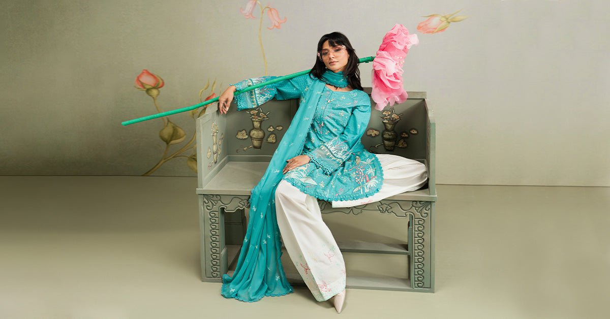 Maria B | RTW | 3 Piece Embroidered Dobby Lawn Suit-Brand:Maria B-Type:Luxury Pret-Ferozi - House of Maryam- Buy in UK, USA