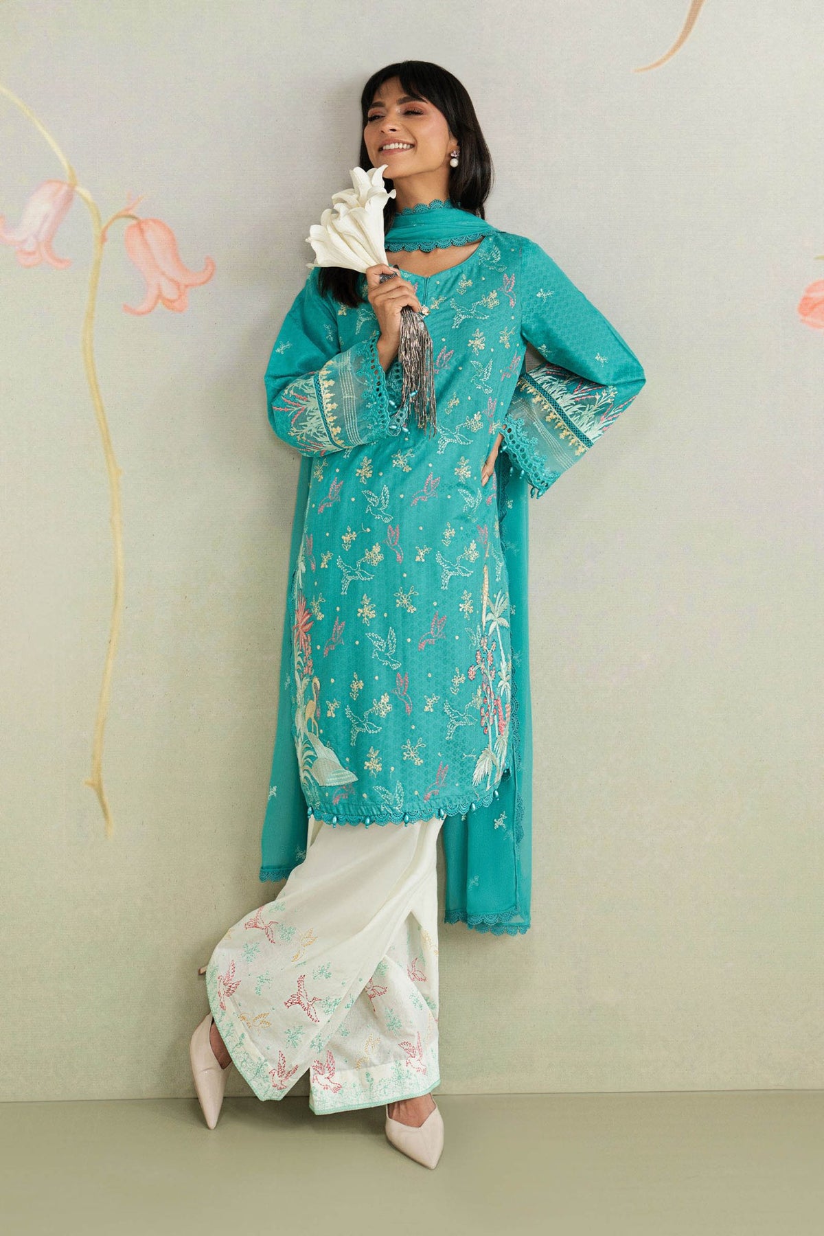 Maria B | RTW | 3 Piece Embroidered Dobby Lawn Suit-Brand:Maria B-Type:Luxury Pret-Ferozi - House of Maryam- Buy in UK, USA