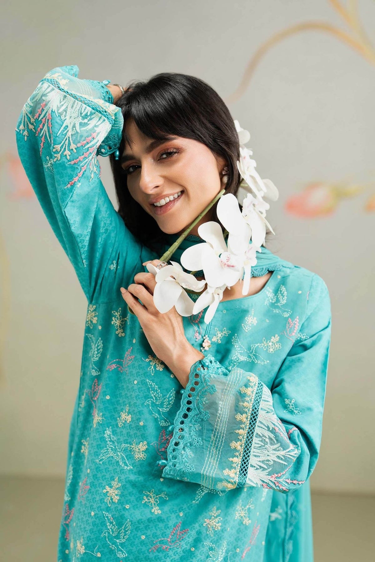 Maria B | RTW | 3 Piece Embroidered Dobby Lawn Suit-Brand:Maria B-Type:Luxury Pret-Ferozi - House of Maryam- Buy in UK, USA