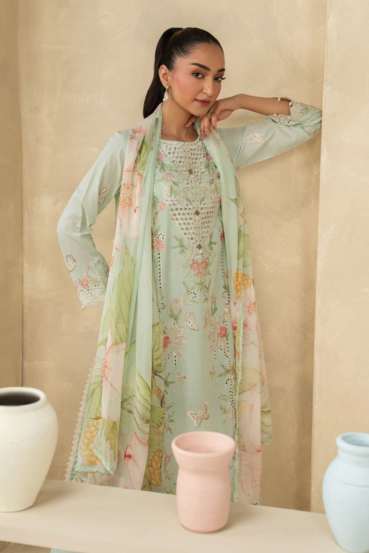 Maria B | RTW | 3 Piece Embroidered Dobby Lawn Suit-Brand:Maria B-Type:Luxury Pret-Ferozi - House of Maryam- Buy in UK, USA