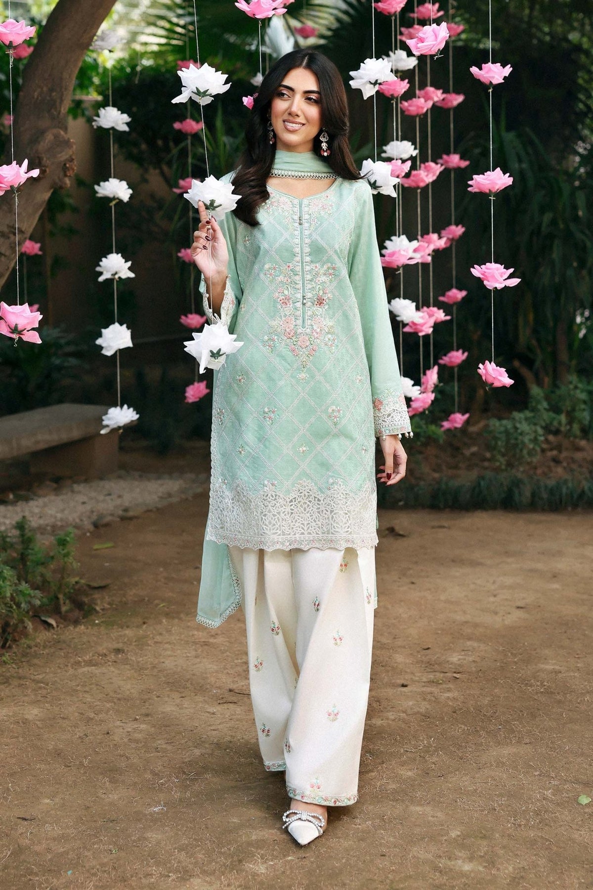 Maria B | RTW | 3 Piece Embroidered Dobby Lawn Suit-Brand:Maria B-Type:Luxury Pret-Ferozi - House of Maryam- Buy in UK, USA