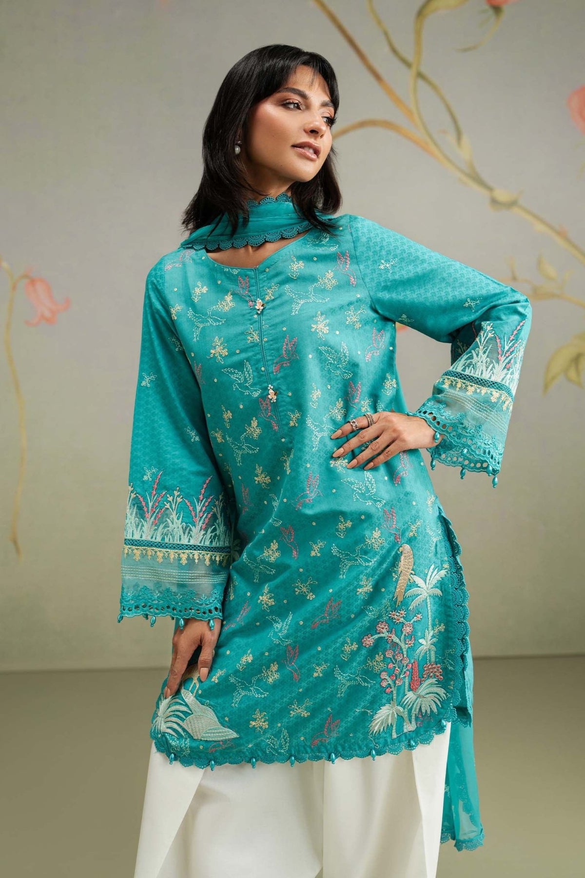 Maria B | RTW | 3 Piece Embroidered Dobby Lawn Suit-Brand:Maria B-Type:Luxury Pret-Ferozi - House of Maryam- Buy in UK, USA