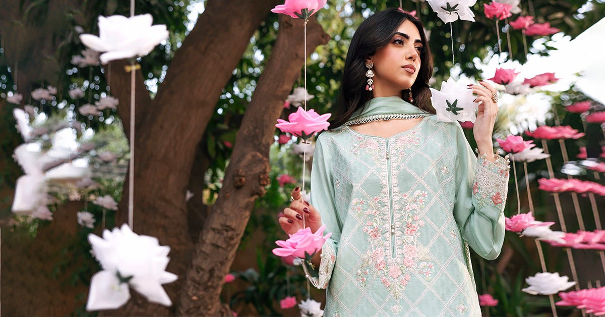 Maria B | RTW | 3 Piece Embroidered Dobby Lawn Suit-Brand:Maria B-Type:Luxury Pret-Ferozi - House of Maryam- Buy in UK, USA