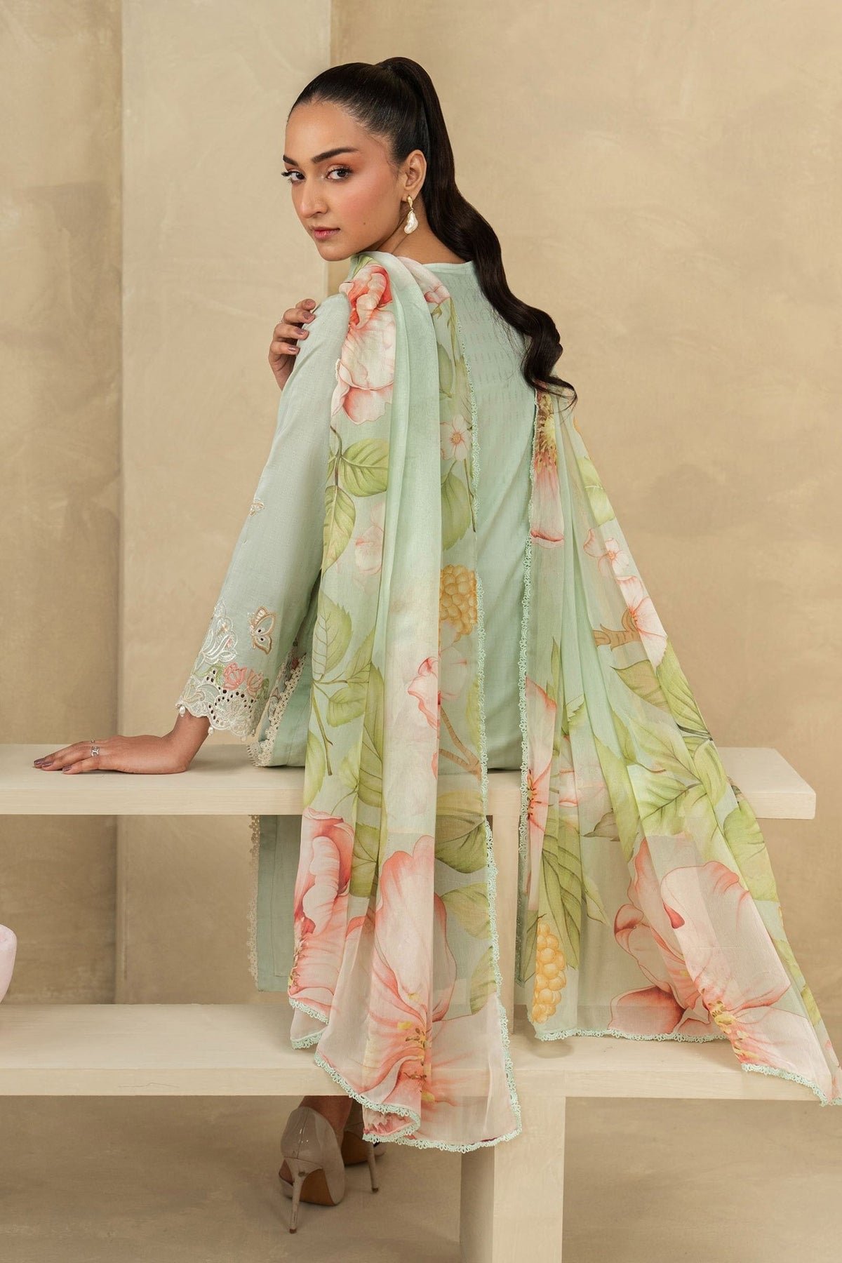 Maria B | RTW | 3 Piece Embroidered Dobby Lawn Suit-Brand:Maria B-Type:Luxury Pret-Ferozi - House of Maryam- Buy in UK, USA