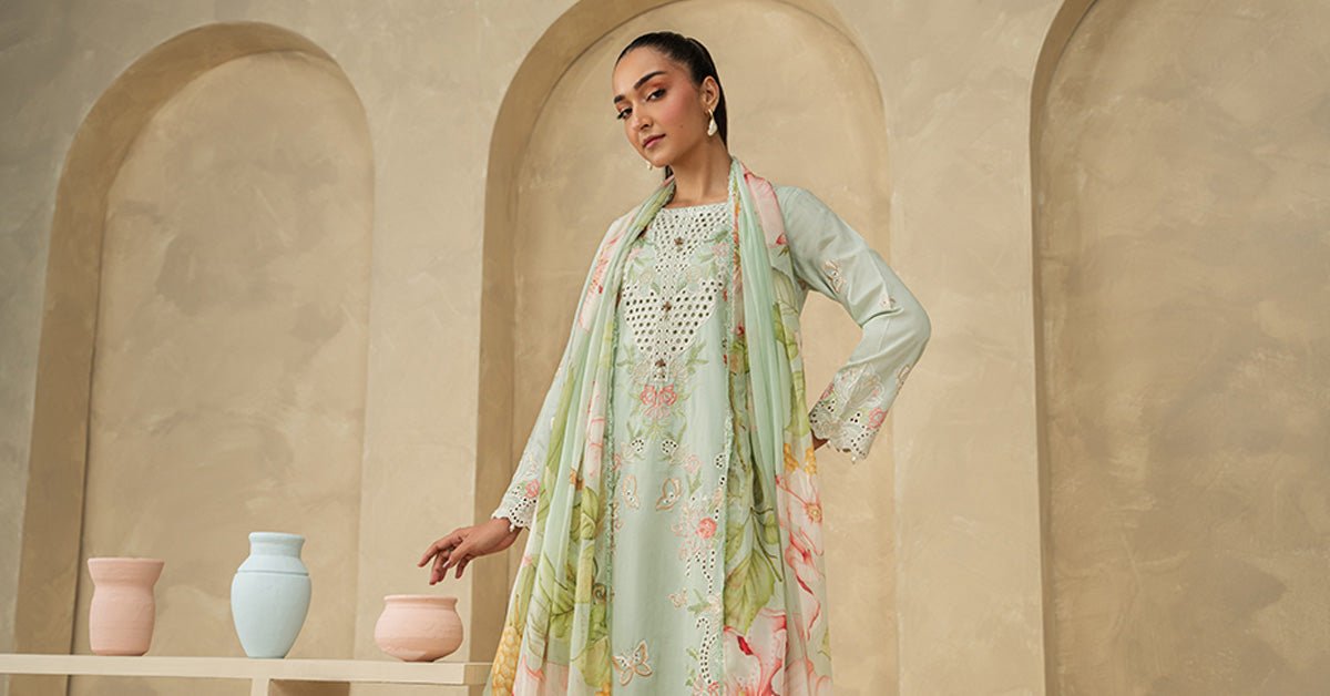 Maria B | RTW | 3 Piece Embroidered Dobby Lawn Suit-Brand:Maria B-Type:Luxury Pret-Ferozi - House of Maryam- Buy in UK, USA