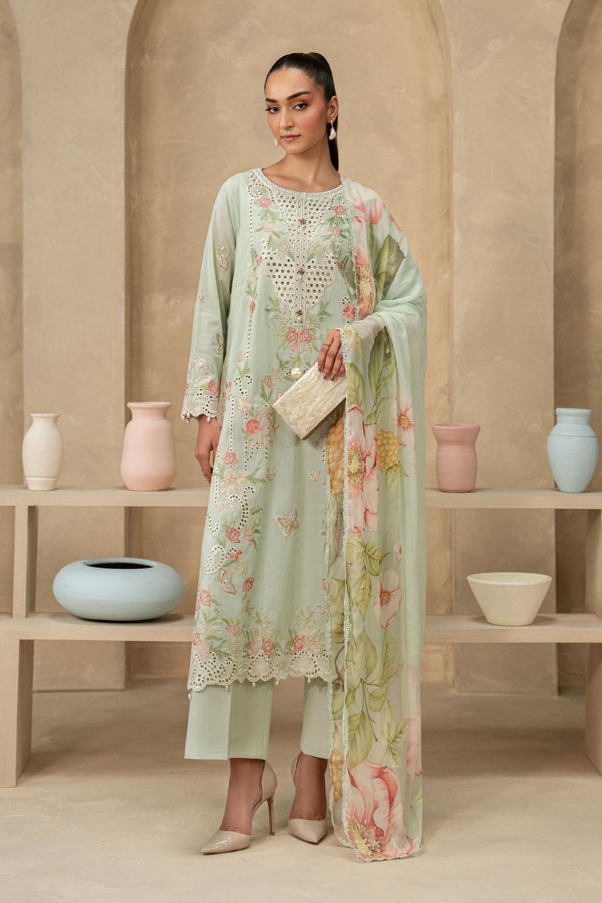 Maria B | RTW | 3 Piece Embroidered Dobby Lawn Suit-Brand:Maria B-Type:Luxury Pret-Ferozi - House of Maryam- Buy in UK, USA