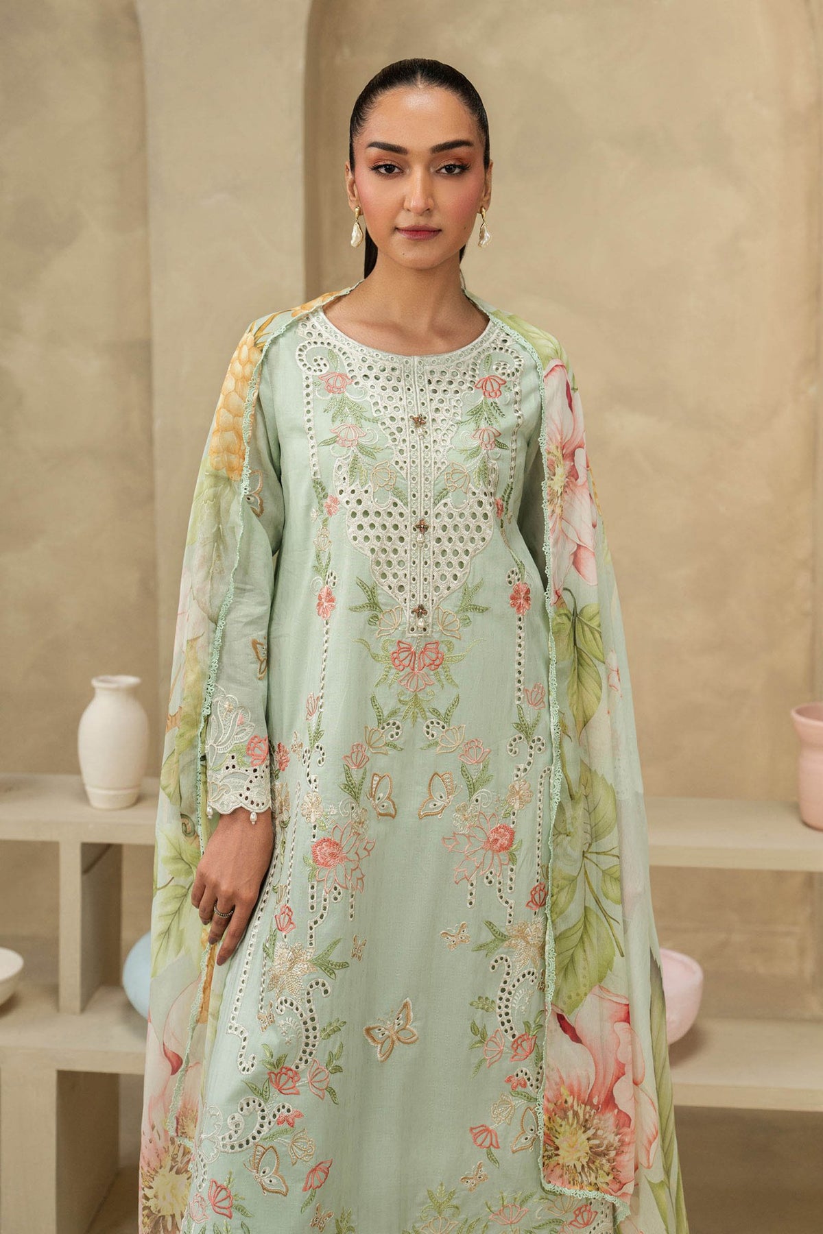 Maria B | RTW | 3 Piece Embroidered Dobby Lawn Suit-Brand:Maria B-Type:Luxury Pret-Ferozi - House of Maryam- Buy in UK, USA