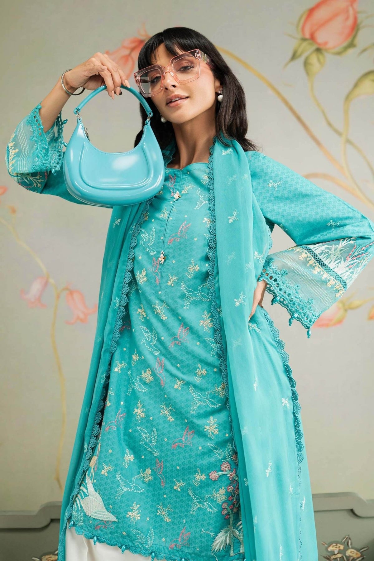 Maria B | RTW | 3 Piece Embroidered Dobby Lawn Suit-Brand:Maria B-Type:Luxury Pret-Ferozi - House of Maryam- Buy in UK, USA