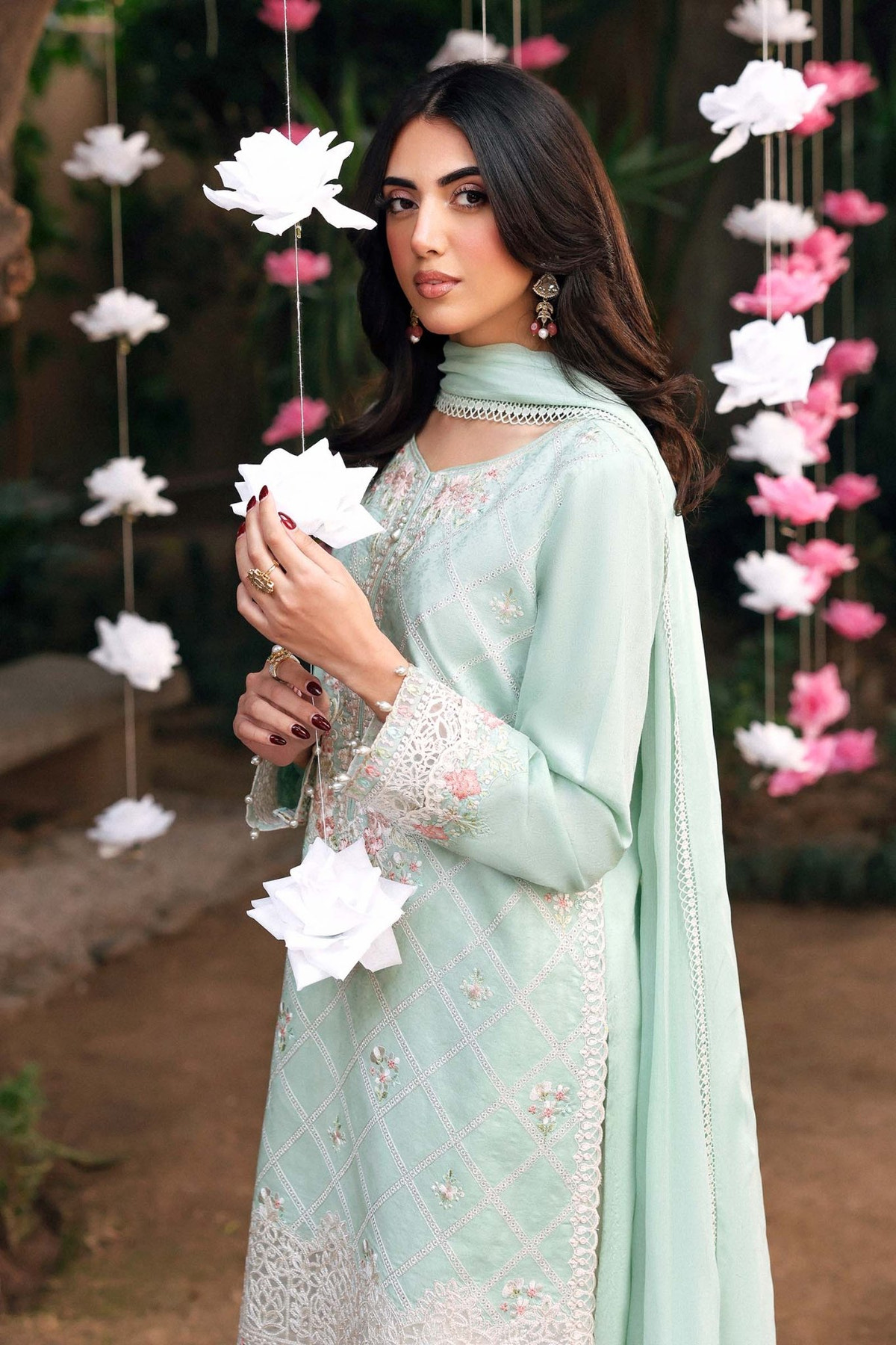 Maria B | RTW | 3 Piece Embroidered Dobby Lawn Suit-Brand:Maria B-Type:Luxury Pret-Ferozi - House of Maryam- Buy in UK, USA