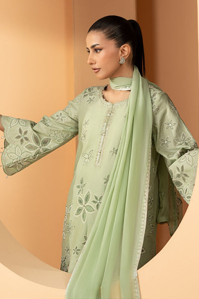 Maria B | RTW | 3 Piece Embroidered Dobby Lawn Suit-Brand:Maria B-Type:Luxury Pret-Green - House of Maryam- Buy in UK, USA