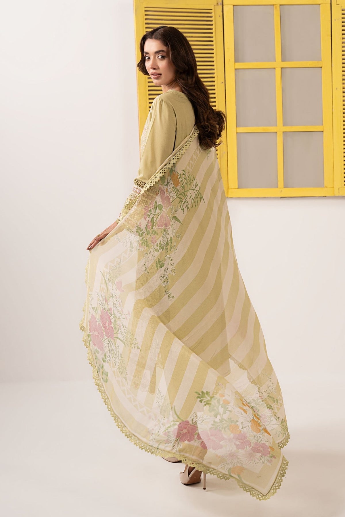 Maria B | RTW | 3 Piece Embroidered Dobby Lawn Suit-Brand:Maria B-Type:Luxury Pret-Green - House of Maryam- Buy in UK, USA