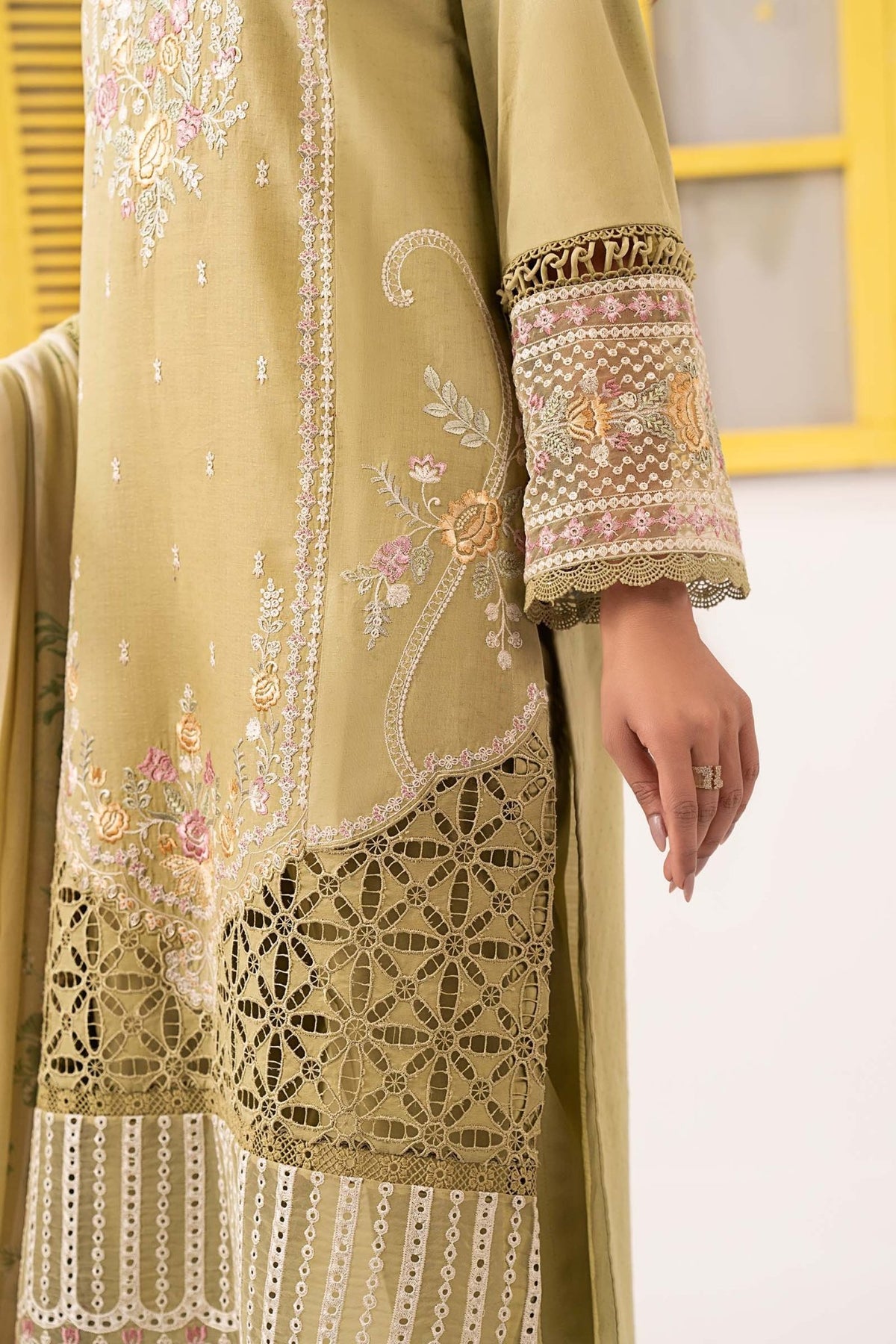 Maria B | RTW | 3 Piece Embroidered Dobby Lawn Suit-Brand:Maria B-Type:Luxury Pret-Green - House of Maryam- Buy in UK, USA