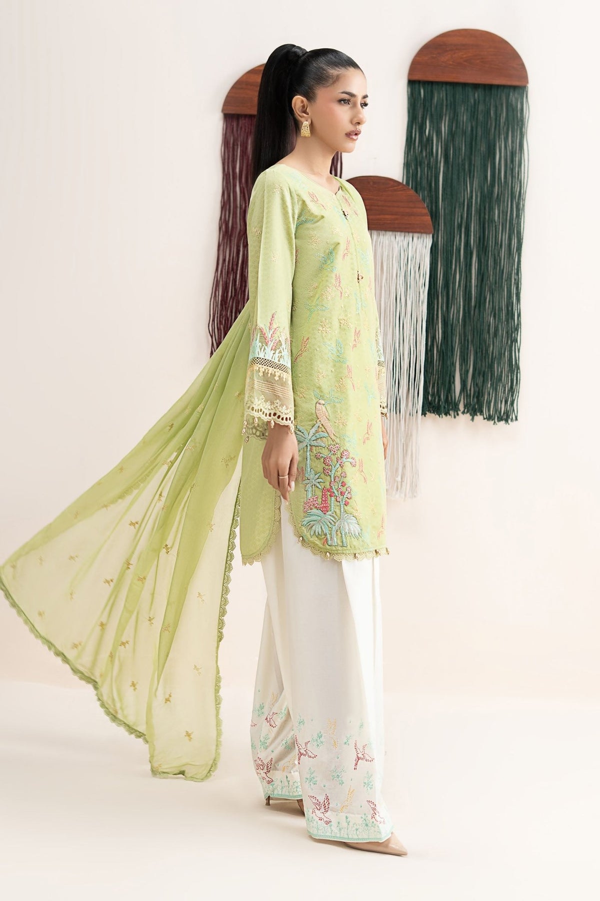 Maria B | RTW | 3 Piece Embroidered Dobby Lawn Suit-Brand:Maria B-Type:Luxury Pret-Green - House of Maryam- Buy in UK, USA