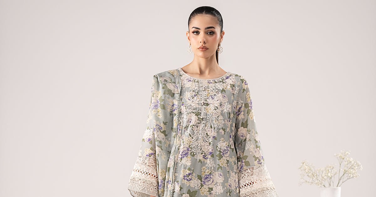 Maria B | RTW | 3 Piece Embroidered Dobby Lawn Suit-Brand:Maria B-Type:Luxury Pret-Green - House of Maryam- Buy in UK, USA