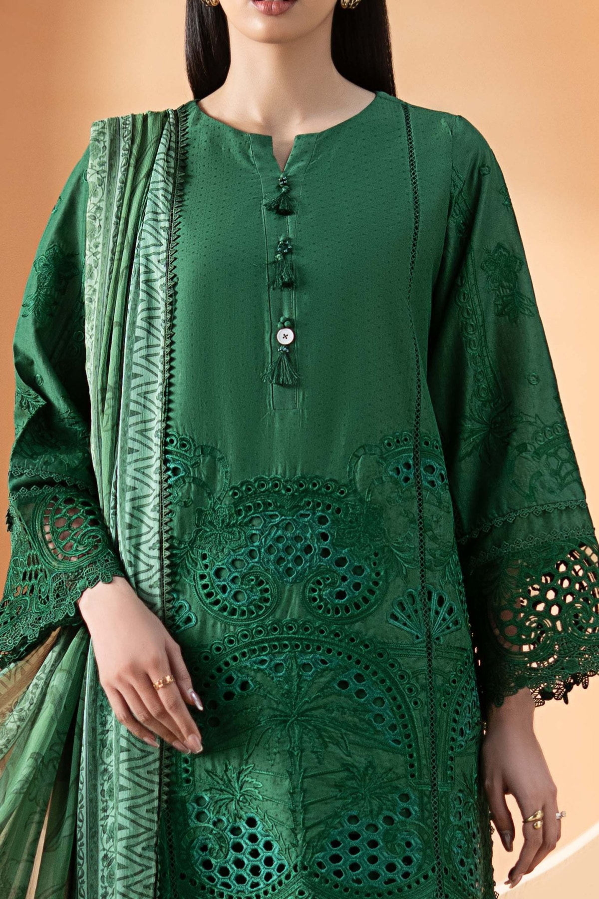 Maria B | RTW | 3 Piece Embroidered Dobby Lawn Suit-Brand:Maria B-Type:Luxury Pret-Green - House of Maryam- Buy in UK, USA