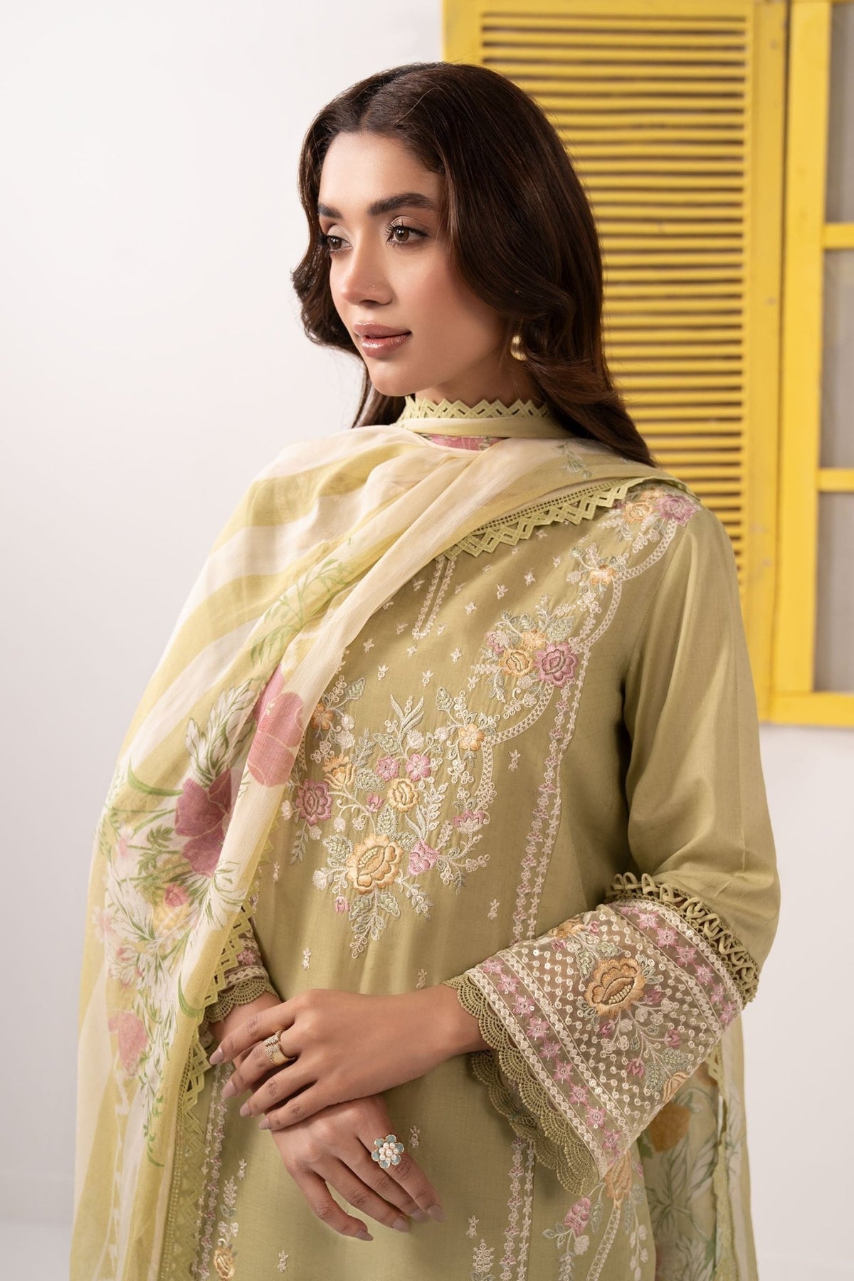 Maria B | RTW | 3 Piece Embroidered Dobby Lawn Suit-Brand:Maria B-Type:Luxury Pret-Green - House of Maryam- Buy in UK, USA