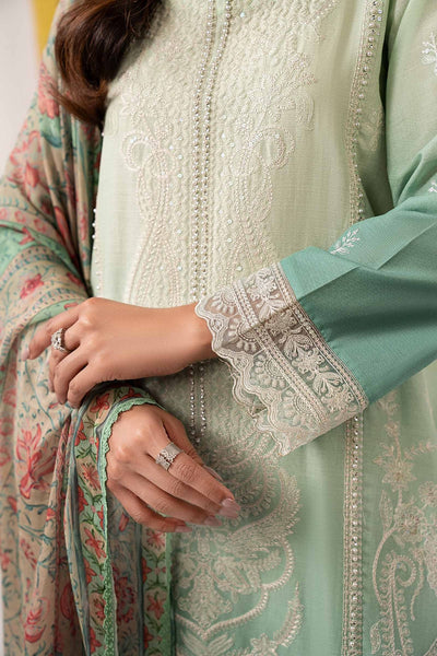 Maria B | RTW | 3 Piece Embroidered Dobby Lawn Suit-Brand:Maria B-Type:Luxury Pret-Green - House of Maryam- Buy in UK, USA