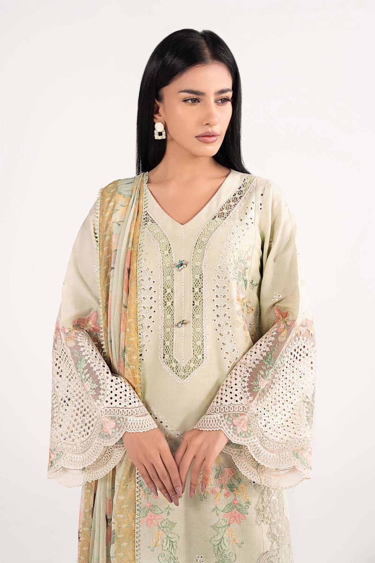 Maria B | RTW | 3 Piece Embroidered Dobby Lawn Suit-Brand:Maria B-Type:Luxury Pret-Green - House of Maryam- Buy in UK, USA